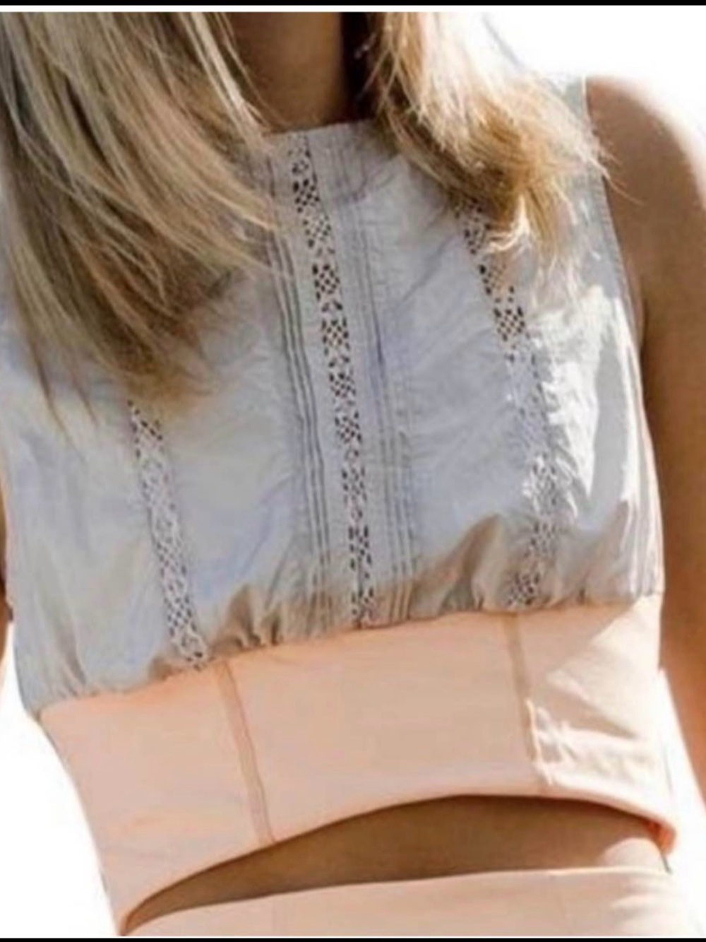 NEW FP MOVEMENT by Free People Lace Trim Active Top in Light Gray and Blush NWT🌷